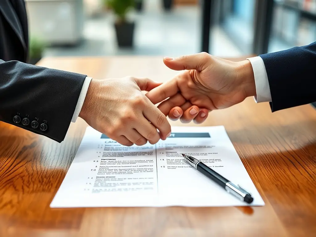 A handshake over a contract representing labor law services.